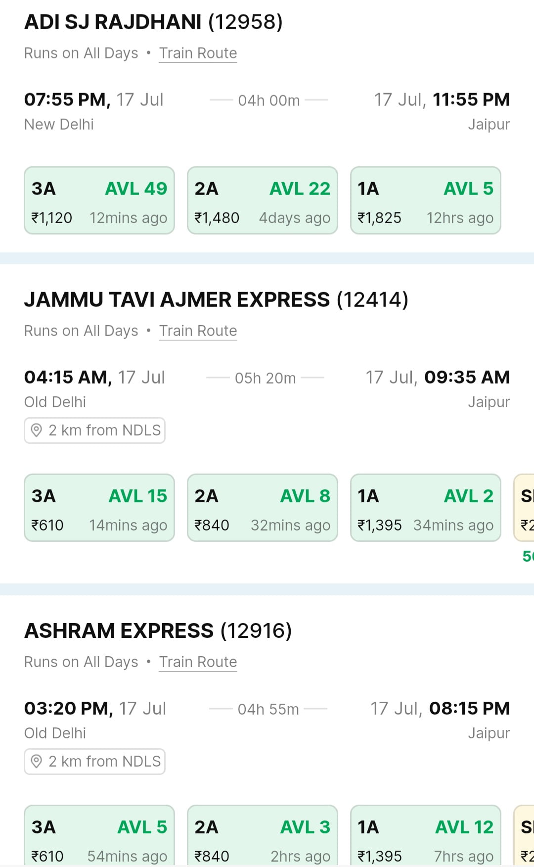 Delhi to jaipur train